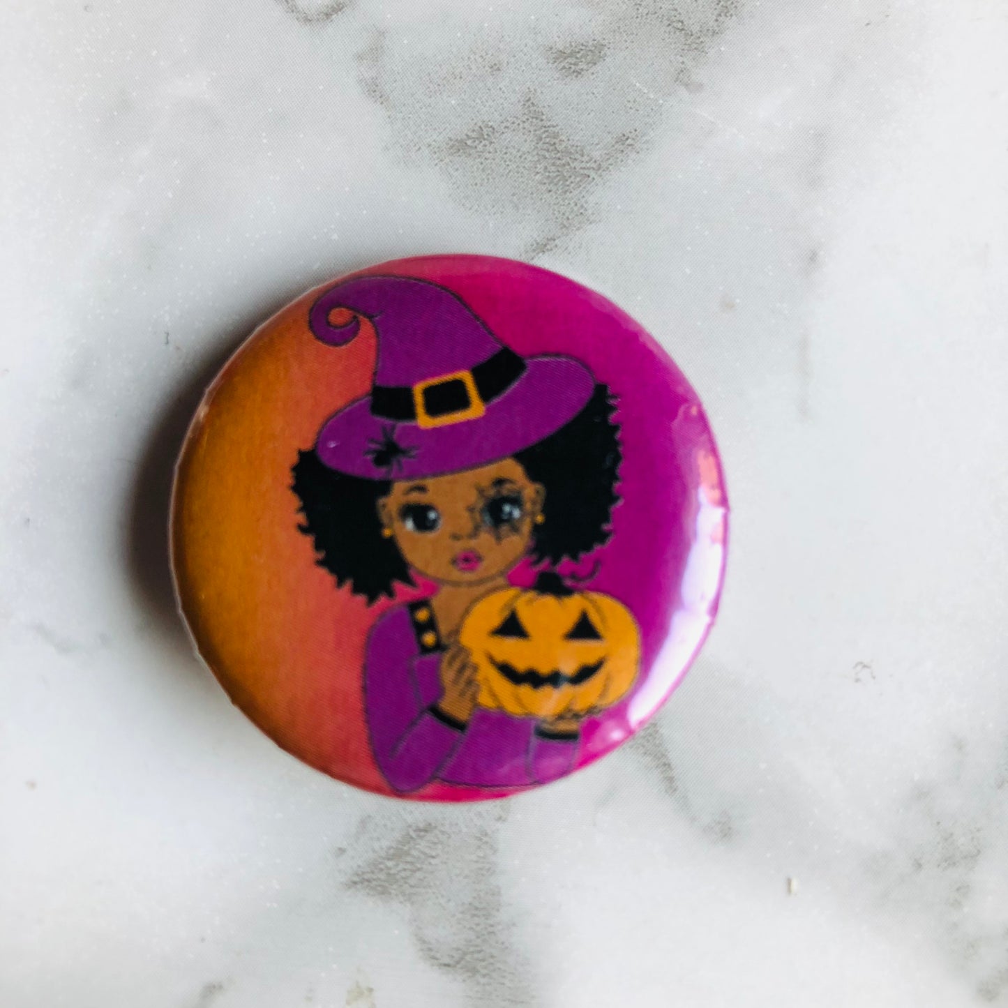 Black Girl Pumpkin Halloween Pinback Button