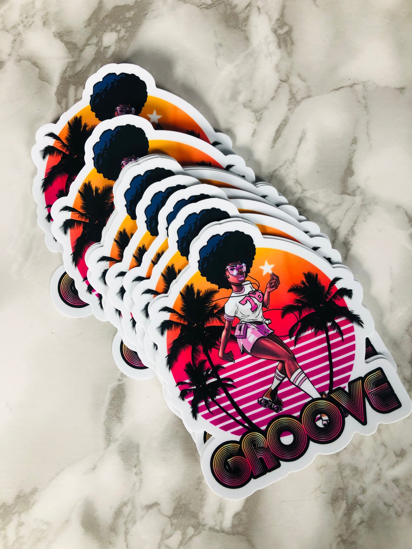 Autocollant de patineur à roulettes rétro