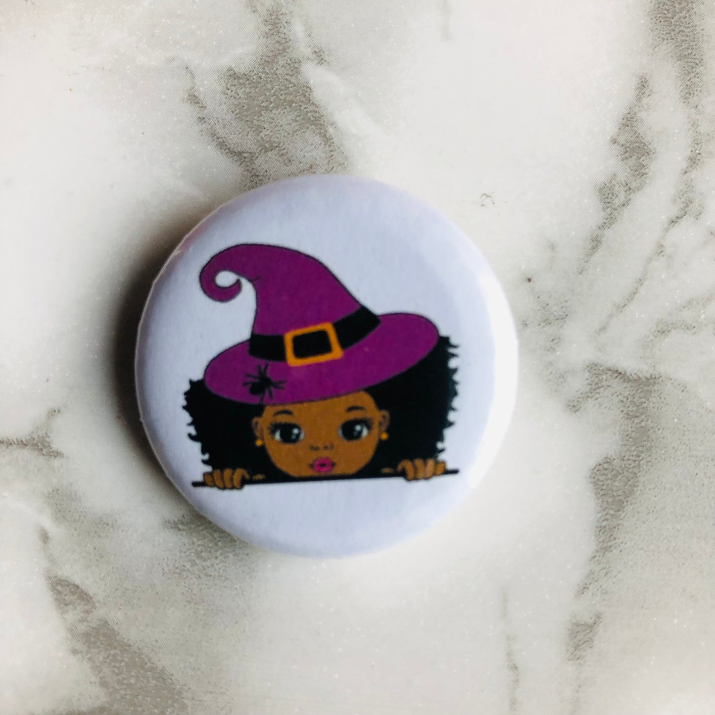 Black Girl Pumpkin Halloween Pinback Button